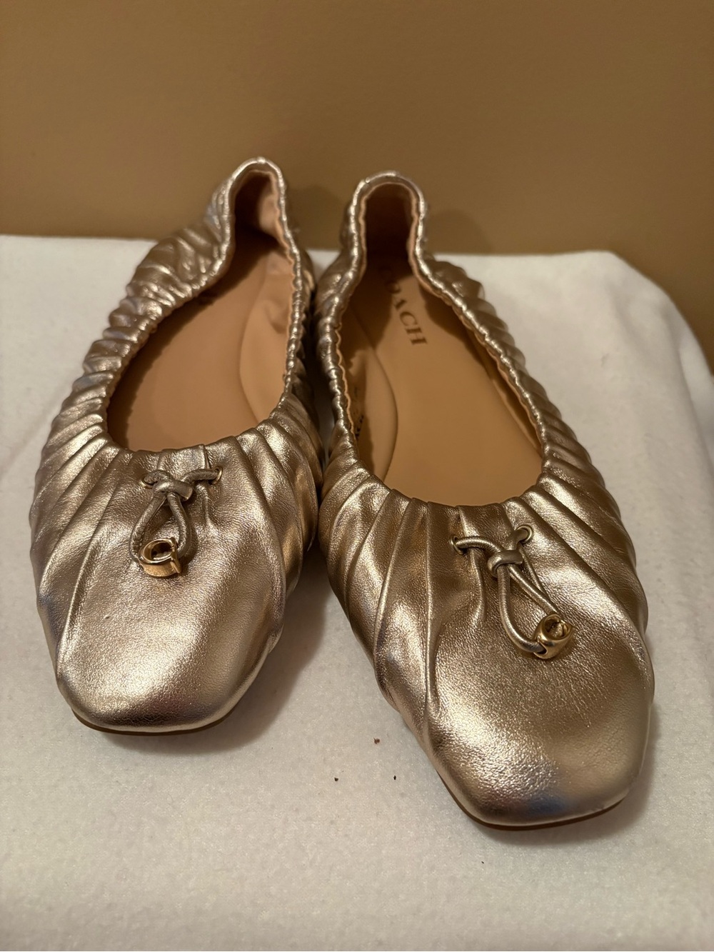 Coach Rose Gold Gathered Leather Ballet Flats
